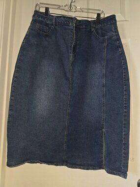 Dark Wash Denim Slit Skirt — 3X